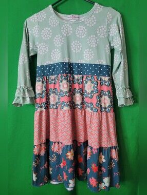 Sz 8 Adorable Sweetness Zulily Pink Floral Ruffled Tiered Dress Summer Geometric